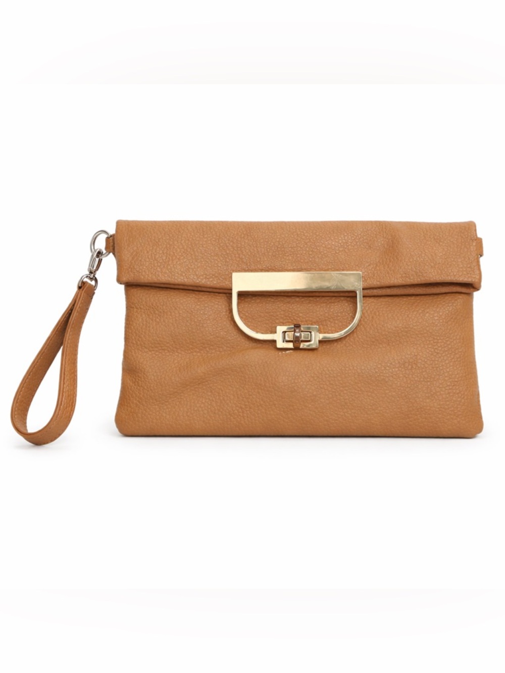 Sondra Roberts Tan Pebbled Leather Foldover Clutch Wristlet Crossbody Bag NWT